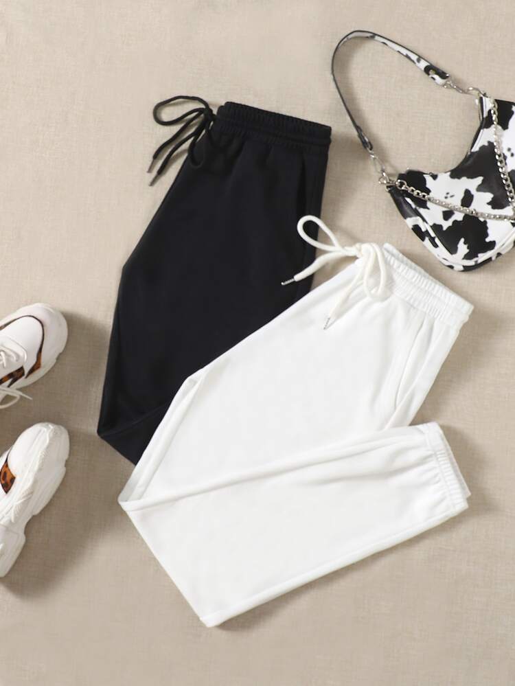 2pcs Solid Drawstring Waist Sweatpants
