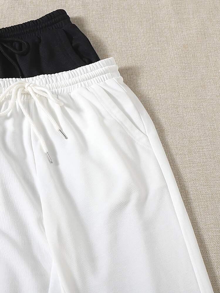 2pcs Solid Drawstring Waist Sweatpants