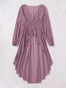 SHEIN Unity 深V領燈籠袖高低下擺上衣 - 淡紫色 - 查看 3