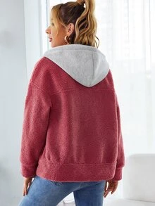 SHEIN Áo khoác nữ Dây kéo Khối Màu Giải trí - Màu Hồng  Dưa hấu - Xem 2