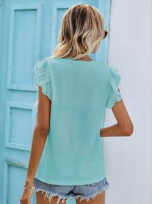 SHEIN Frenchy Áo sơ mi Xù Tranh thêu màu trơn Giải trí - Màu xanh nhạt - Xem 2