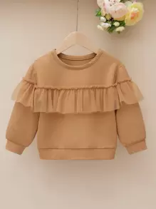 Toddler Girls Solid Contrast Mesh Sweatshirt - Camel - View 1
