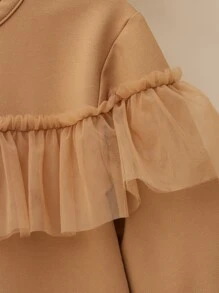 Toddler Girls Solid Contrast Mesh Sweatshirt - Camel - View 3