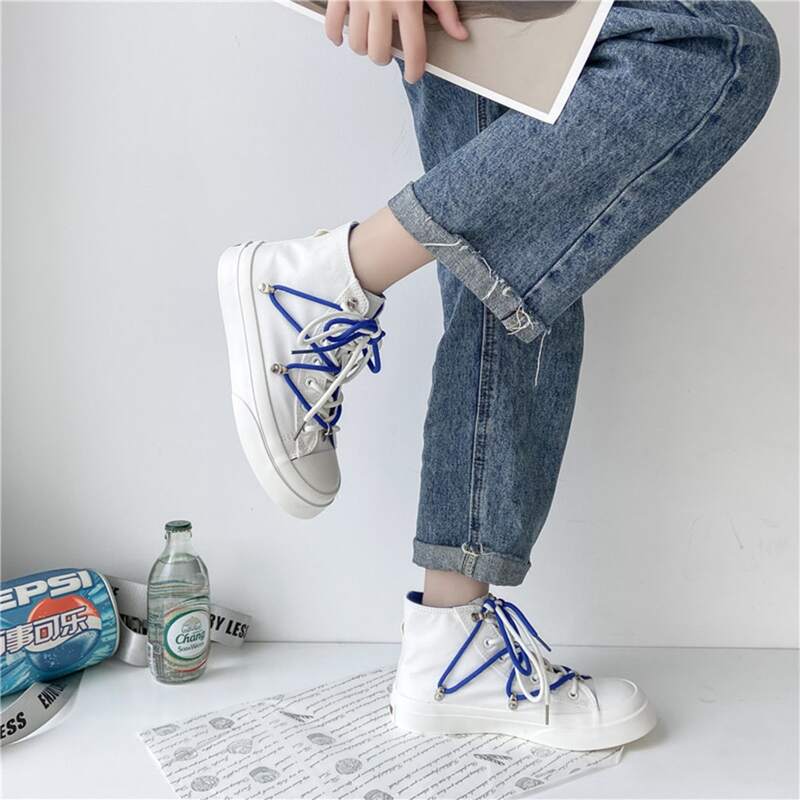 

Two Tone Lace Up Front Canvas Shoes, White