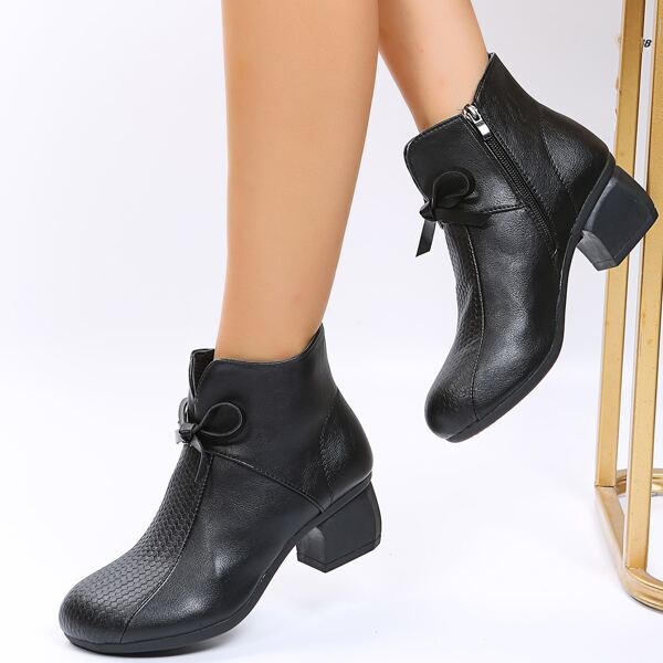 

Minimalist Bow Decor Side Zipper Fashion Boots, Black
