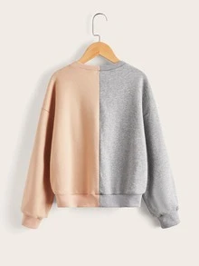 SHEIN Girls Basketball & Letter Graphic Drop Shoulder Two Tone Sweatshirt - Multicolor - View 2