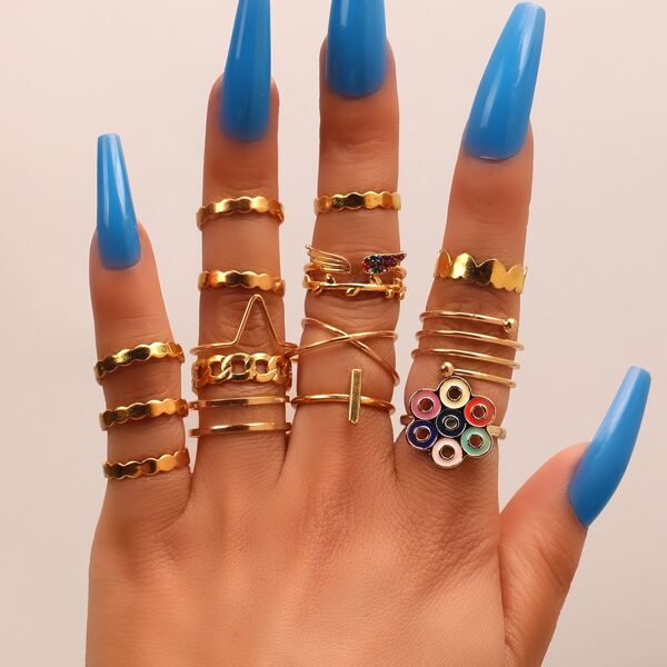 

15pcs Wing Decor Ring, Gold