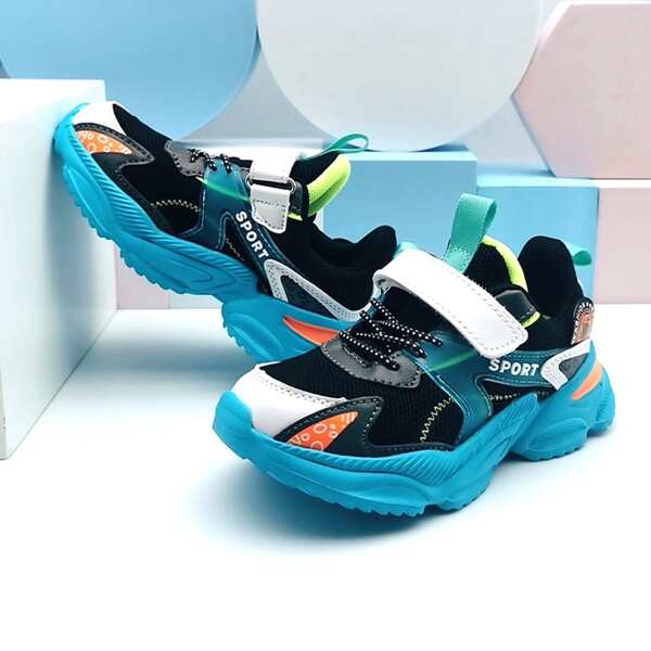

Boys Mesh Panel Colorblock Velcro Strap Sneakers, Multicolor