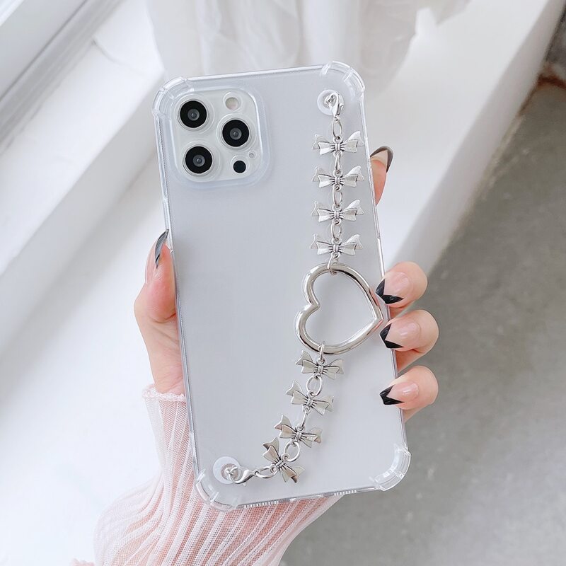 

Clear Phone Case With Bow-knot Hand Strap, Silver
