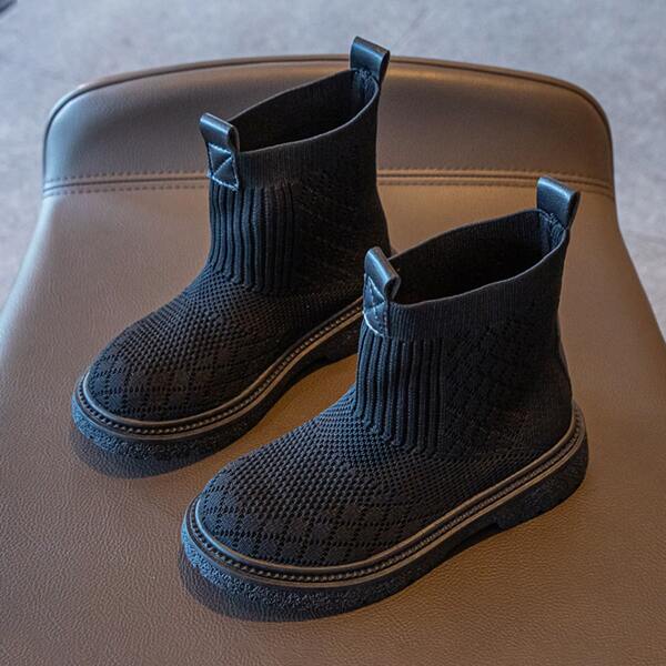 

Girls Minimalist Knit Slip On Boots, Black