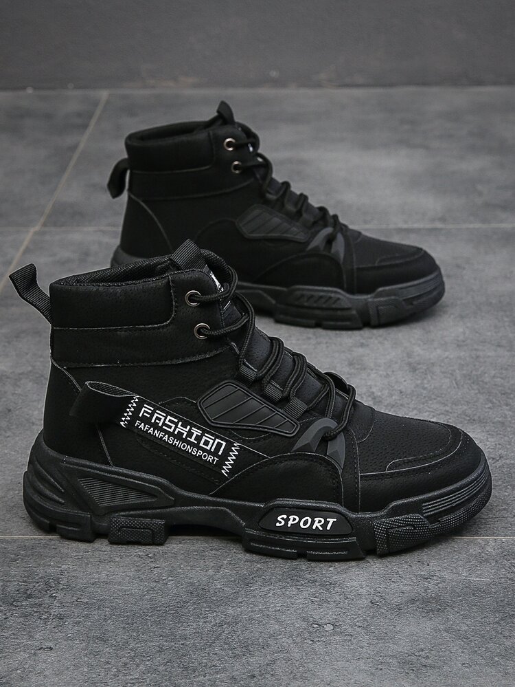 Men Letter Graphic Ankle Strap Boots - Black - View 1