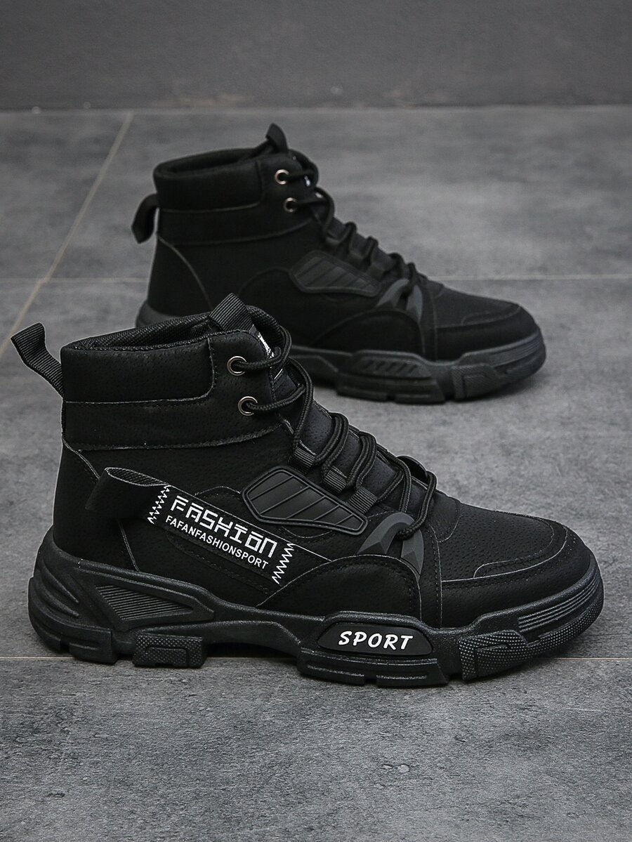 Men Letter Graphic Ankle Strap Boots - Black - View 1