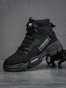 Men Letter Graphic Ankle Strap Boots - Black - View 2