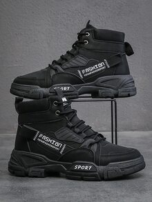 Men Letter Graphic Ankle Strap Boots - Black - View 4