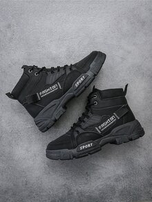 Men Letter Graphic Ankle Strap Boots - Black - View 5