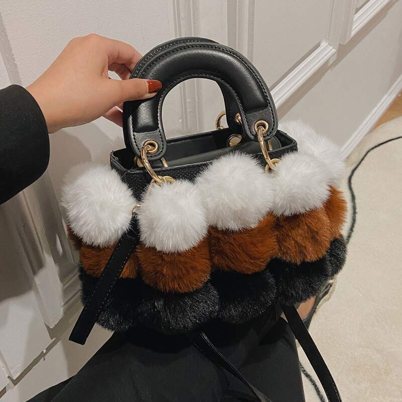 

Colorblock Fluffy Satchel Bag, Multicolor