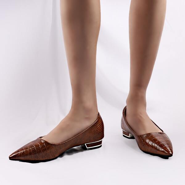 

Minimalist Croc Embossed Point Toe Flats, Brown
