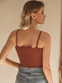 SHEIN Frenchy 羅紋短款針織吊帶上衣 - 亮橙色 - 查看 2