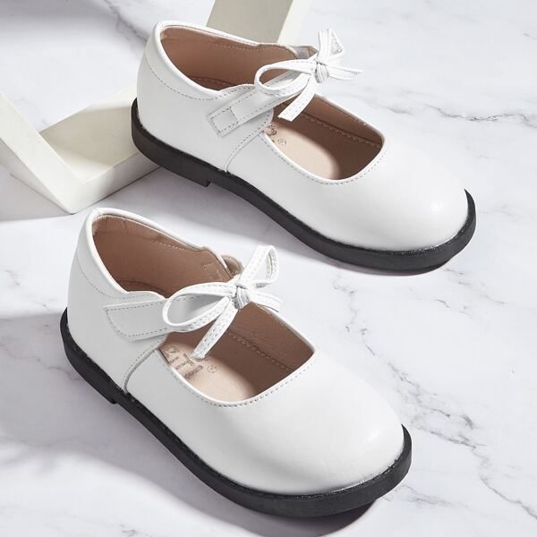 

Girls Bow Decor Ballet Flats, White