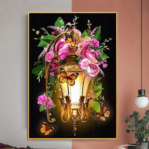 

DIY Алмазная картина без рамы с принтом цветка и бабочки, Многоцветный