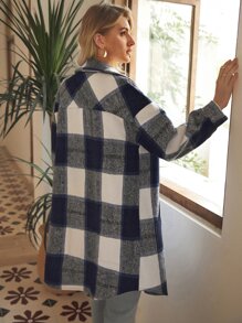 SHEIN Frenchy 格紋印花落肩袖花呢外套 - 彩色 - 查看 2