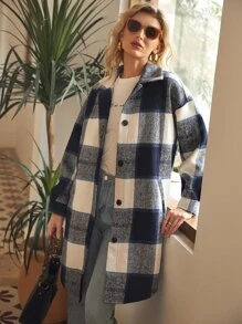 SHEIN Frenchy 格紋印花落肩袖花呢外套 - 彩色 - 查看 3