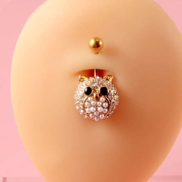 

Faux Pearl Animal Decor Navel Belly Ring, Gold