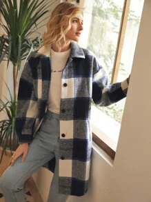 SHEIN Frenchy 格紋印花落肩袖花呢外套 - 彩色 - 查看 4