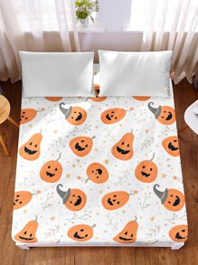 Halloween Pumpkin Print Fitted Sheet - Multicolor - View 1