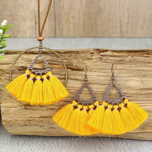 

Tassel Charm Necklace & Earrings, Yellow
