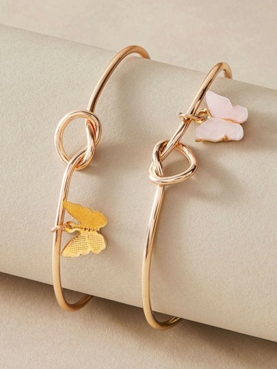 2pcs Girls Butterfly Decor Cuff Bangle