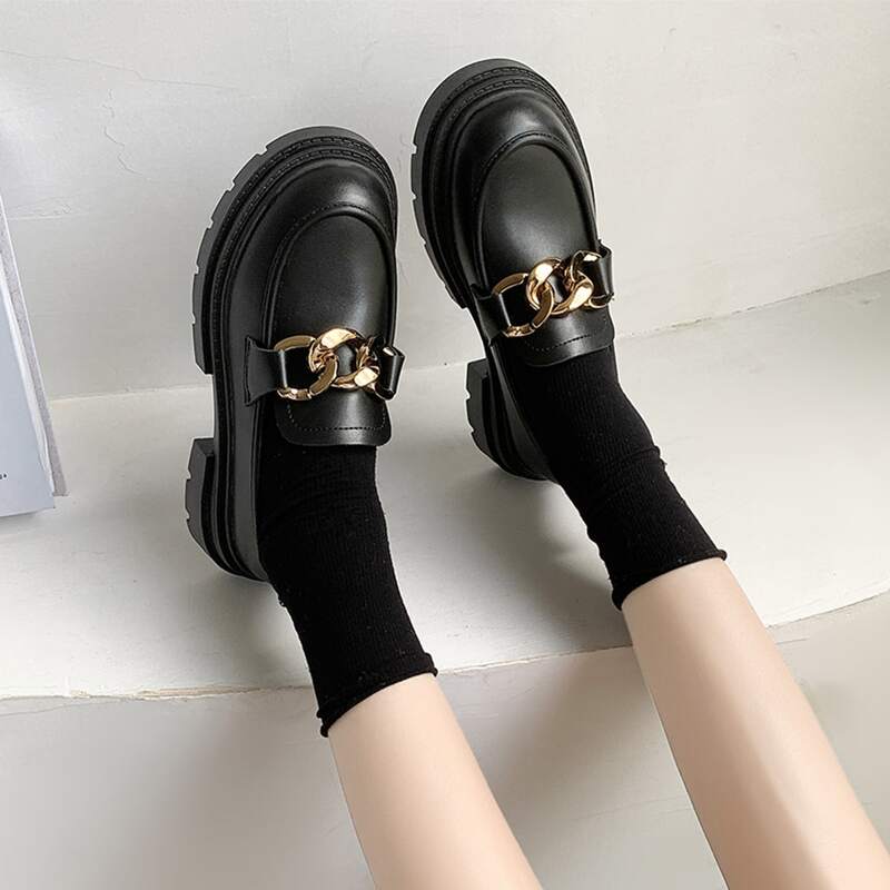 

Chain Decor Slip On Loafers, Black