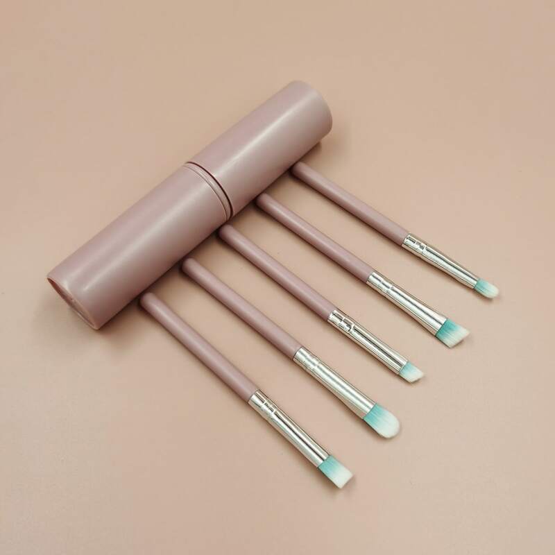 

5pcs Makeup Brush With Storage Box, Dusty pink