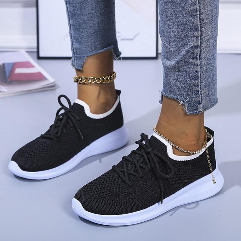 

Lace-up Front Knit Sneakers, Black
