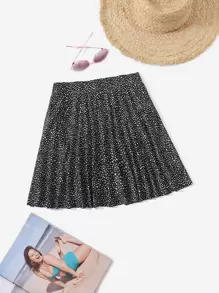 Bikini con estampado de lunares y falda incorporada, para el verano y las vacaciones a la playa - Blanco y Negro - Ver 1