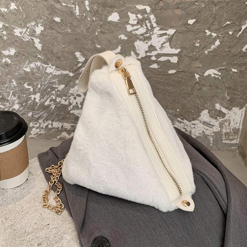 

Fluffy Satchel Bag, White