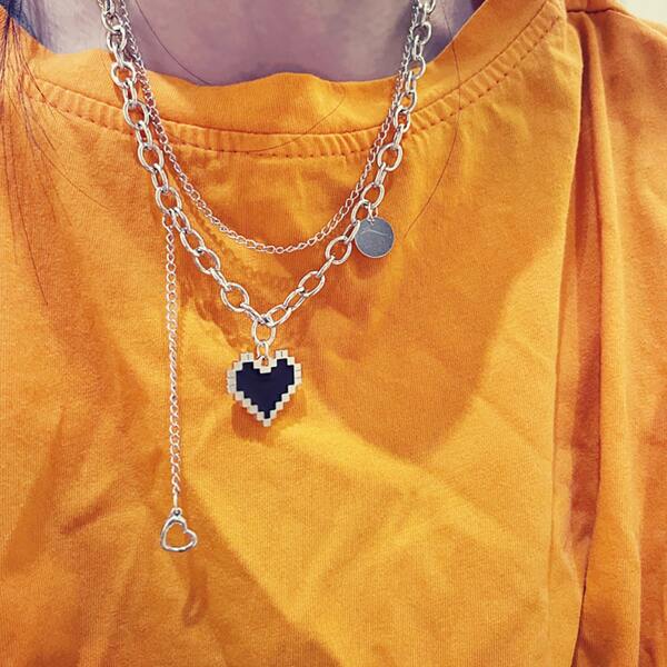 

Heart Charm Layered Necklace, Silver