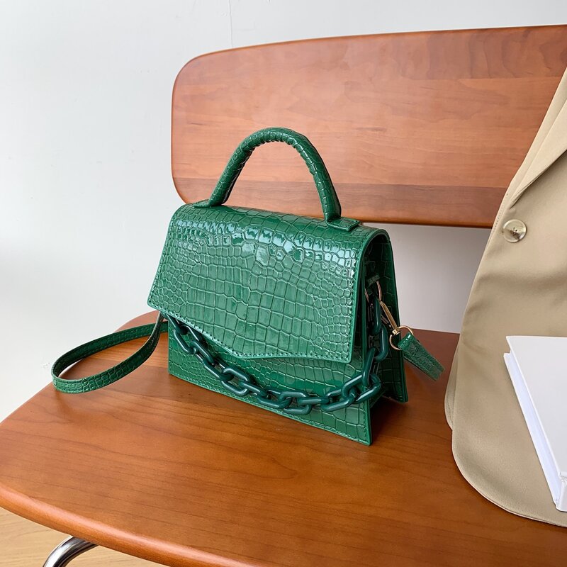 

Croc Embossed Satchel Bag, Green