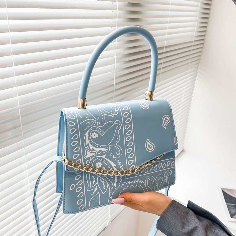 

Chain Decor Satchel Bag, Baby blue