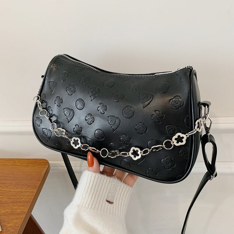 

Embossed Shoulder Bag, Black