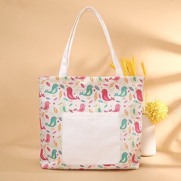 

Cartoon Bird Graphic Tote Bag, Multicolor