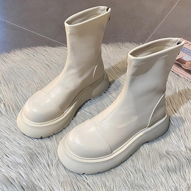 

Minimalist Zip Back Platform Boots, Beige