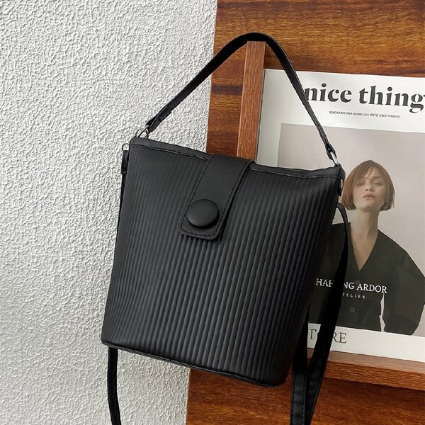 

Minimalist Textured Bucket Bag, Black