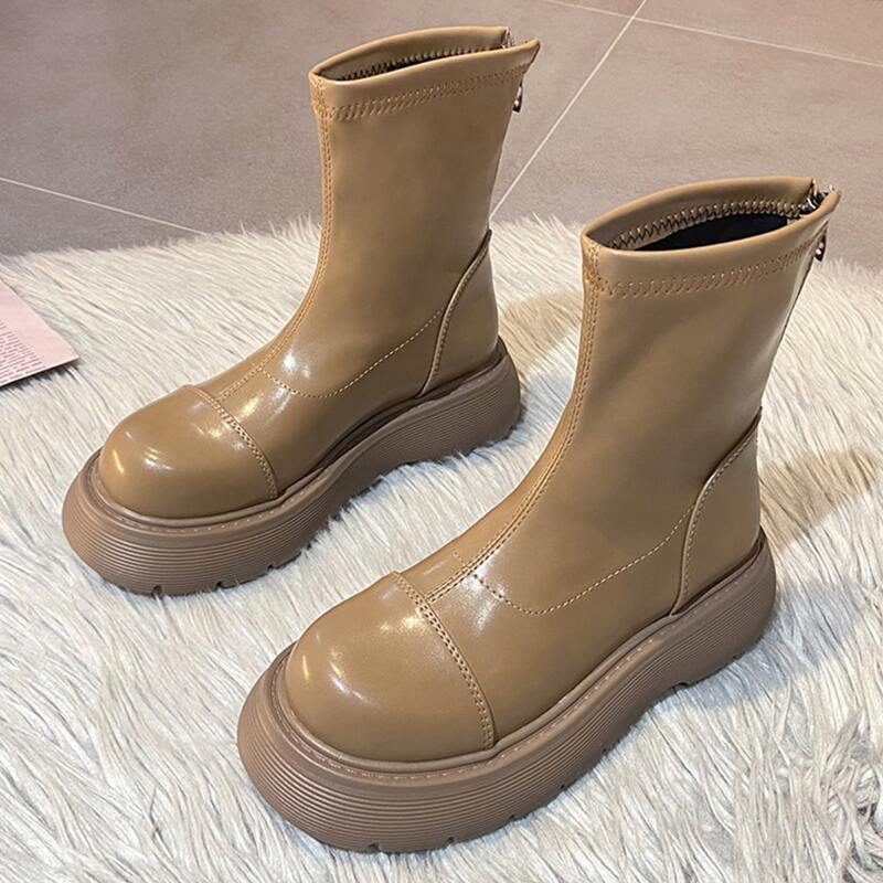

Minimalist Zip Back Platform Boots, Khaki