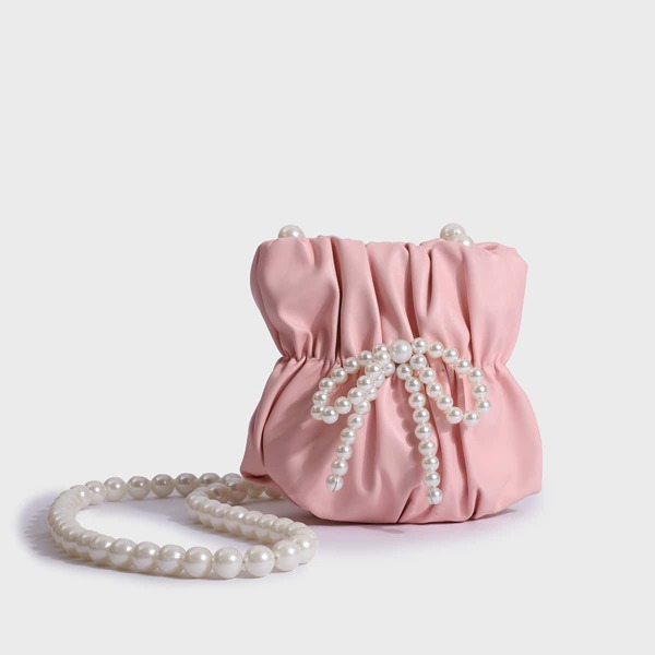 

Faux Pearl Decor Ruched Design Crossbody Bag, Pink
