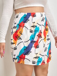 SHEIN Plus Figure & Brush Print Skirt - Multicolor - View 4