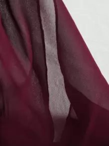 Mulvari Plunge Neck Lantern Sleeve High Low Hem Top - Maroon - View 3