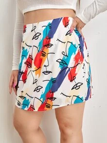 SHEIN Plus Figure & Brush Print Skirt - Multicolor - View 5