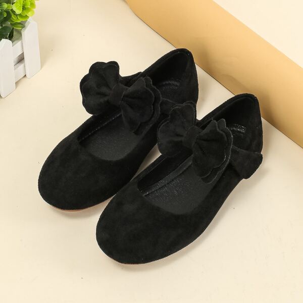 

Girls Velvet Bow Decor Mary Janes, Black
