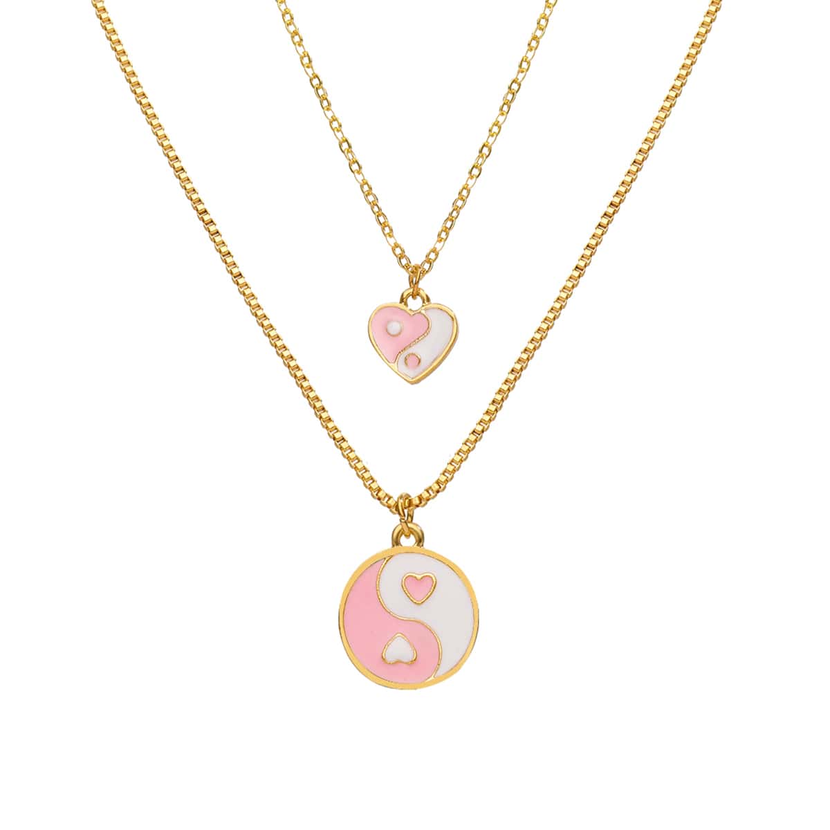 

Yin & Yang Decor Layered Chain Necklace, Pink